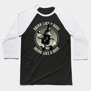 Vintage Walking Beer Bottle. "Drink Like a Boss!" (BLACK) Baseball T-Shirt